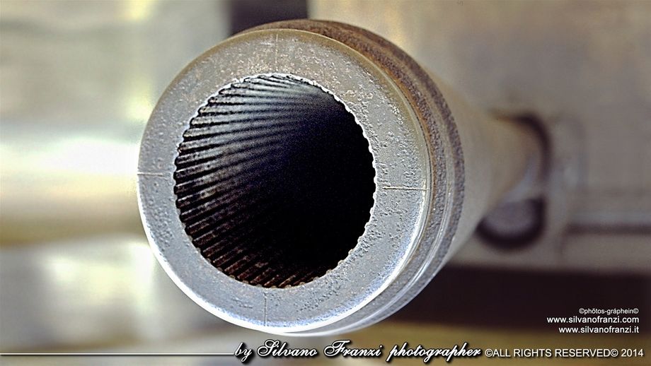 Close up of the rifling of a 155mm howitzer at Longues Sur Mer - Normandy